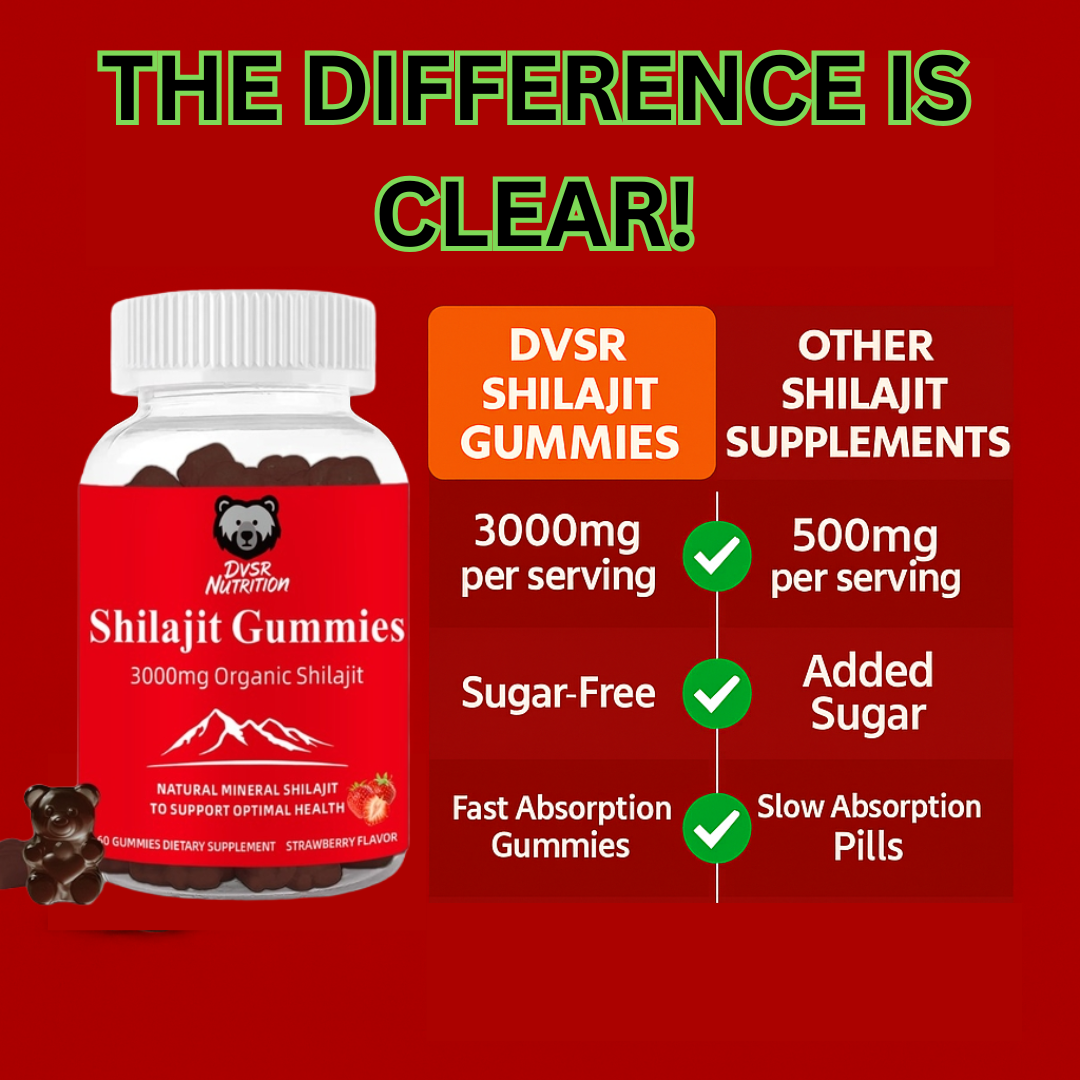 DVSR Shilajit Gummies – 3000mg Natural Energy & Focus Supplement (Strawberry, 60 count)