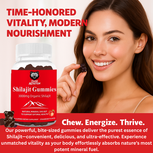 DVSR Shilajit Gummies – 3000mg Natural Energy & Focus Supplement (Strawberry, 60 count)