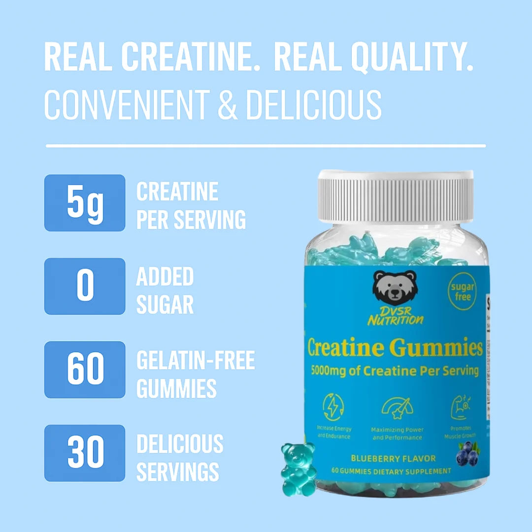 DVSR Creatine Gummies – 5000mg Pure Creatine Monohydrate (Blueberry, 60 count)