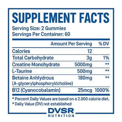 DVSR Creatine Gummies – 5000mg Pure Creatine Monohydrate (Blueberry, 60 count)